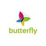 Butterfly Logo – Abstract Colorful Butterfly with Green Text